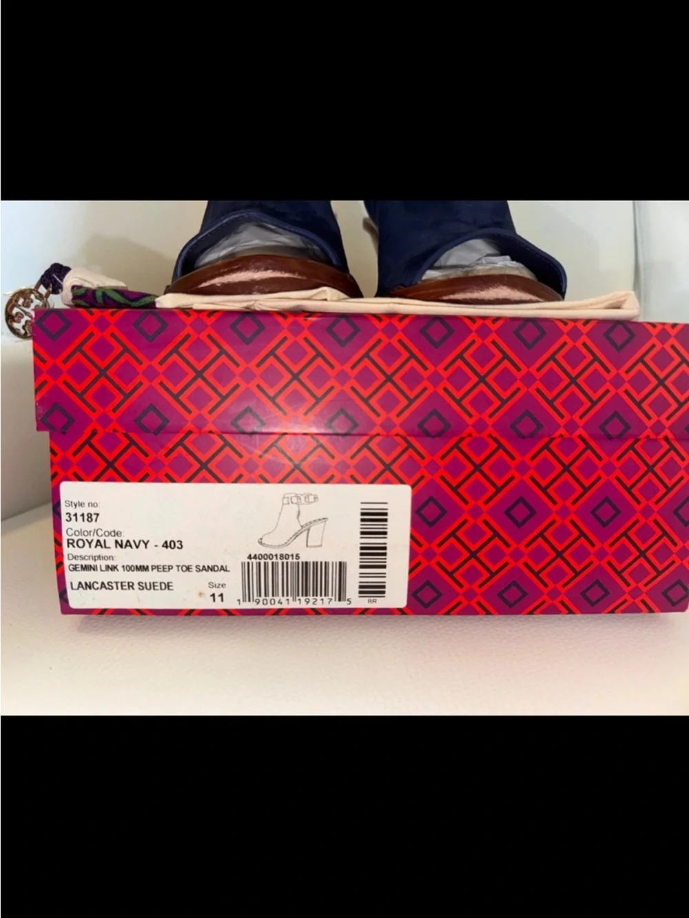 TORY BURCH NAVY SUEDE OPEN TOE BLOCK HEELS